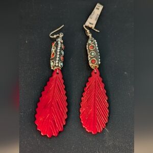 Moroccan Turquoise Coral Hoop DangleRED LEAF DANGLE EARRINGS NWT Elegant red